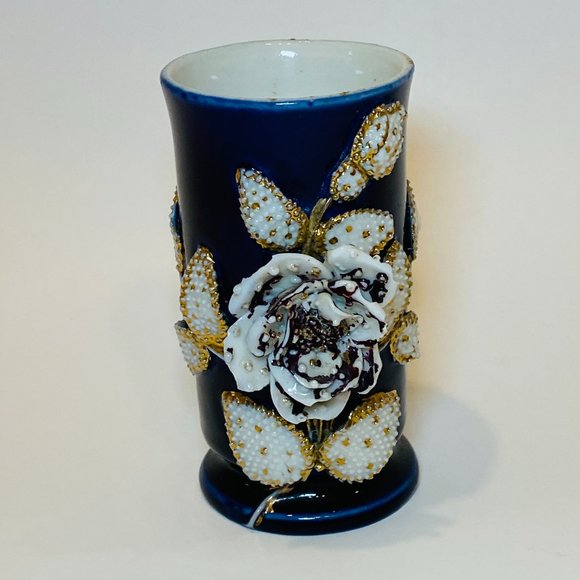 Vintage Mini Porcelain Vase Toothpicks Holder Flowers Beads *issue* - Picture 1 of 8